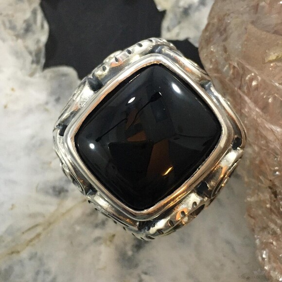 Carolyn Pollack Sterling Silver Rectangle Onyx Decorated Ring Size 5 & 6 - Picture 1 of 10